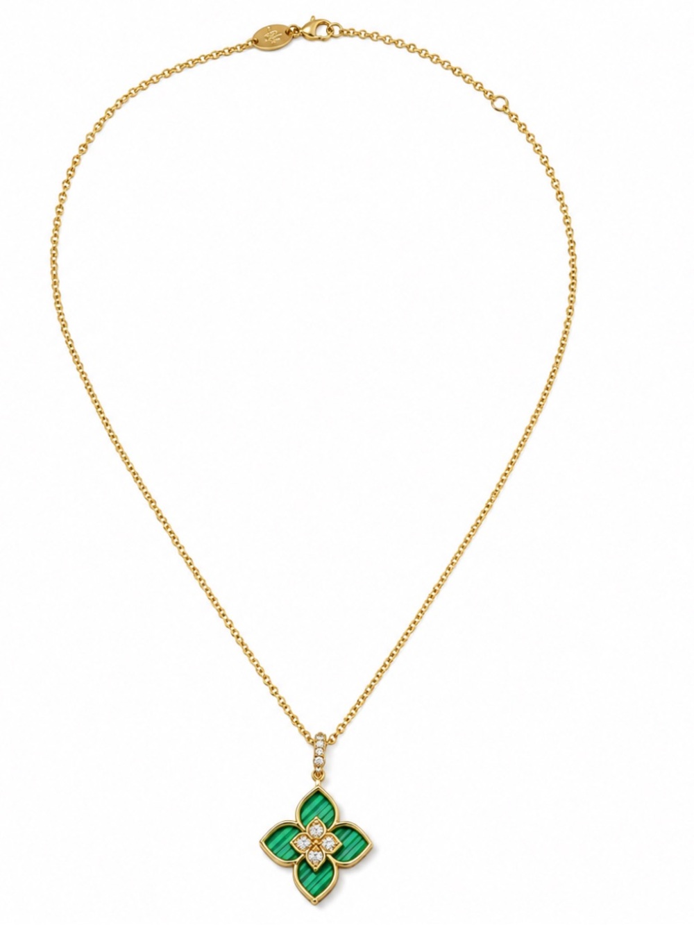 Green Quatrefoil Pendant with Four CZ Stones and a Pave Bail NEW